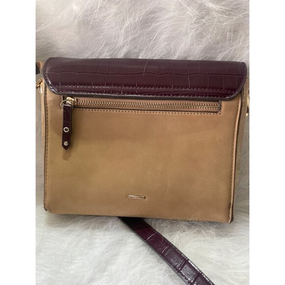 Parfois Womens Faux Croc Leather Crossbody Bag Burgundy & Tan Colorblock With Ad - Picture 4 of 9